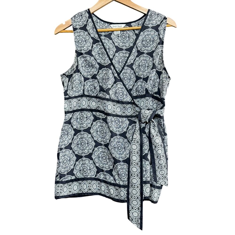 WHITE HOUSE BLACK MARKET Silk Wrap‎ Top M Minimalist Preppy Modern Eco Aesthetic